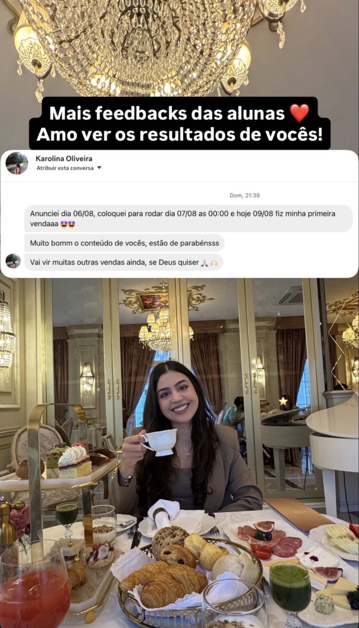 Feedback de alunas: Karolina relatando a primeira venda